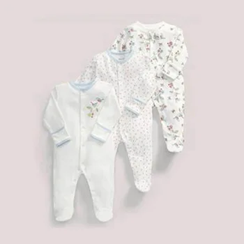 

Spring and autumn white color cotton long-sleeved baby onesies haber romper 3 piece set 50cm(White flower)