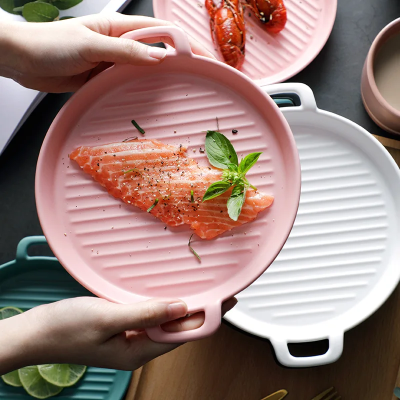 Round Ceramic Dinner Plates Baking Cake Pans Cheese Baking Dish Tray Dishes Double ears Plate Oven household tableware
Round Ceramic Dinner Plates Baking Cake Pans Cheese Baking Dish Tray Dishes Double ears Plate Oven household tableware