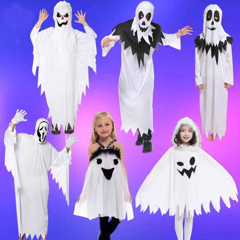 Adult children Halloween cosplay scary Costumes White Ghost costume Tattered specter Gown Mask girl boy Fancy Dress robe
Adult children Halloween cosplay scary Costumes White Ghost costume Tattered specter Gown Mask girl boy Fancy Dress robe