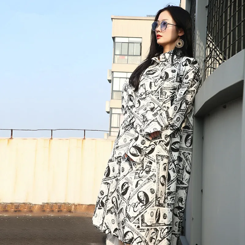 Fashion Street style Dress 2019 Chic Loose Boyfriend Style Oversize Dress Dollar Printed Long Cardigan Dress Female Shirt Dress
Fashion Street style Dress 2019 Chic Loose Boyfriend Style Oversize Dress Dollar Printed Long Cardigan Dress Female Shirt Dress