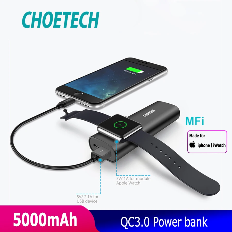 CHOETECH Qi Wireless Charger Power Bank 5000mAh Quick Charge3.0 for apple watch 4/3/2 Fast Wireless External Battery for phones
CHOETECH Qi Wireless Charger Power Bank 5000mAh Quick Charge3.0 for apple watch 4/3/2 Fast Wireless External Battery for phones
