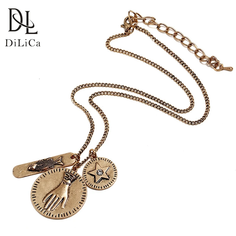 DiLiCa винтажное простое ожерелье для женщин Трендовое колье с кулоном