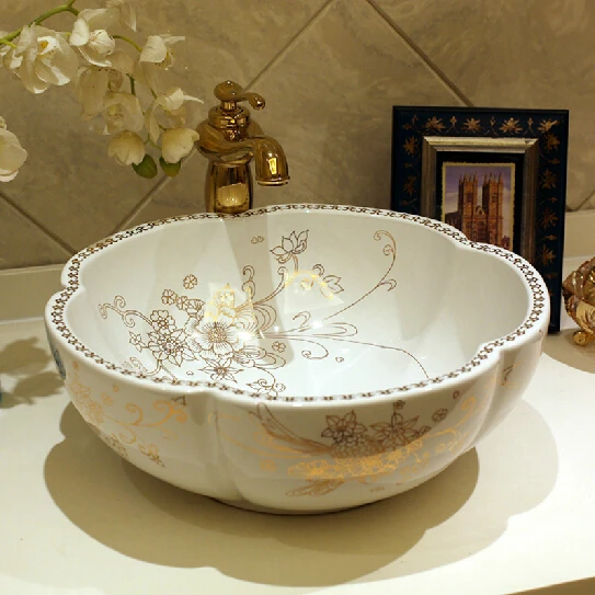 

Ceramic counter basin vanity wash petal fashion