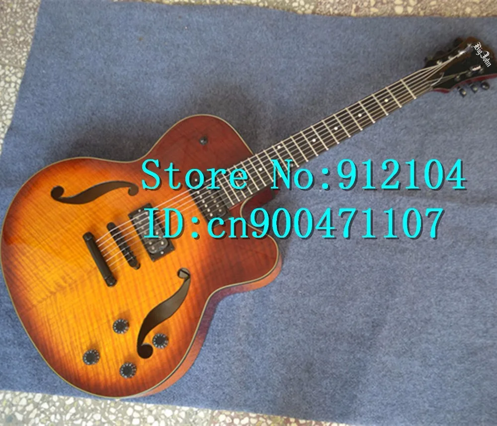 free shipping new Big John hollow F hole 7 strings electric guitar with tiger stripes mahogany body in sunburst F-3068-3069
free shipping new Big John hollow F hole 7 strings electric guitar with tiger stripes mahogany body in sunburst F-3068-3069