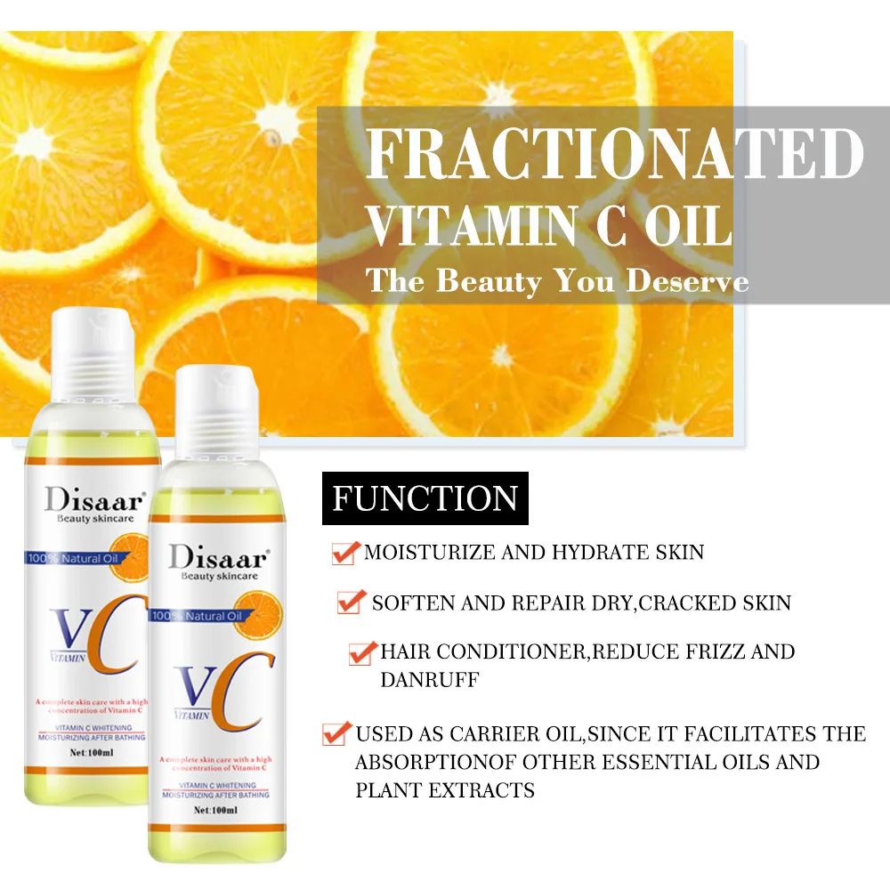 Disaar 100ml VC Body Anti Wrinkle Serum Body Massage Oil Whitening Remove Nourishing and Moisturizing Essence Brightening Skin
Disaar 100ml VC Body Anti Wrinkle Serum Body Massage Oil Whitening Remove Nourishing and Moisturizing Essence Brightening Skin