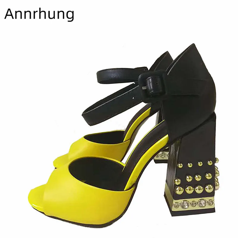 Studded Chunky High Heels Yellow Sandals Women Sweet Peep Toe Jewelled Block Heel Summer Shoes Candy Color Sandalias Mujer 2019
Studded Chunky High Heels Yellow Sandals Women Sweet Peep Toe Jewelled Block Heel Summer Shoes Candy Color Sandalias Mujer 2019