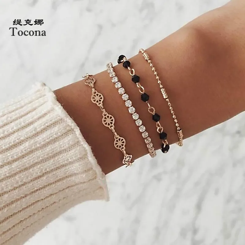 Tocona 4pcs/sets Bracelets Gold Color Shinning Crystal Stone Hollow Flowers Shape Desgin Chain Bangles Jewelry For Women 6889
Tocona 4pcs/sets Bracelets Gold Color Shinning Crystal Stone Hollow Flowers Shape Desgin Chain Bangles Jewelry For Women 6889