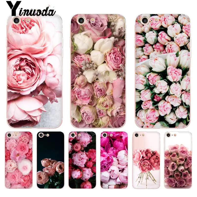 Yinuoda для iPhone 7 6 X чехол с розовыми пионами прозрачный телефона 8 6S Plus 10 5 5S SE 5C XS