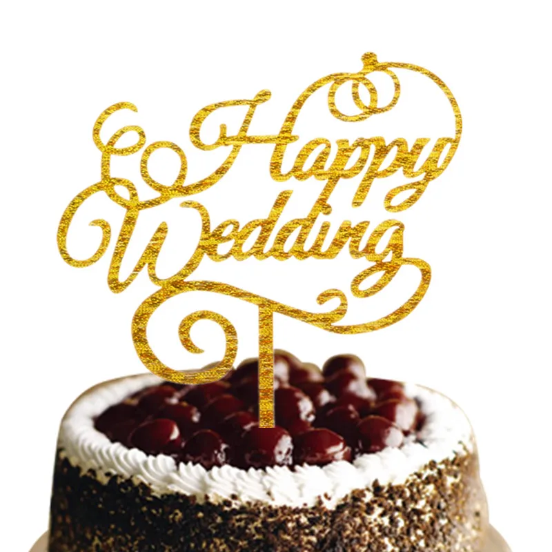 1pc Happy Wedding Cake Flags Acrylic Cake Topper Mulri Colors For