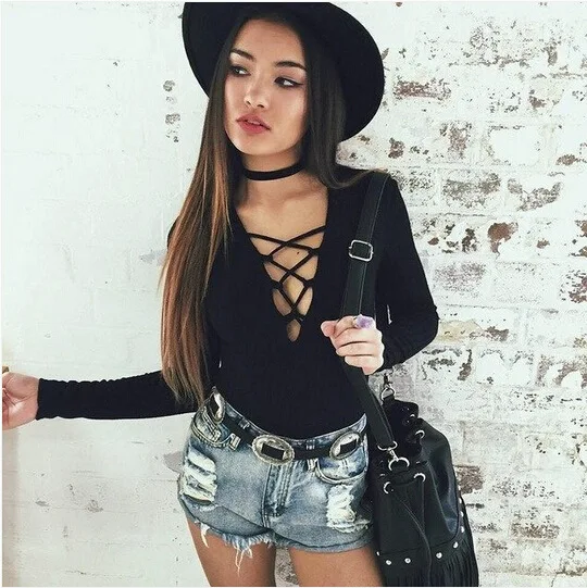 Sexy Deep V Neck Lace Up Bodycon Jumpsuit Romper Womens Jumpsuit Tops Elastic Slim Long Sleeve Jumpsuit Black Short Bodysuit
Sexy Deep V Neck Lace Up Bodycon Jumpsuit Romper Womens Jumpsuit Tops Elastic Slim Long Sleeve Jumpsuit Black Short Bodysuit