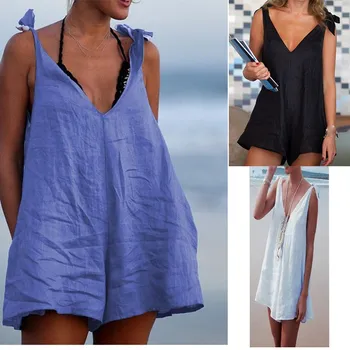 2019 Summer Women Sexy V Neck Beach Jumpsuit Casual Straps Lace Up Loose Rompers Solid Sleeveless Backless Short Playsuit
2019 Summer Women Sexy V Neck Beach Jumpsuit Casual Straps Lace Up Loose Rompers Solid Sleeveless Backless Short Playsuit
