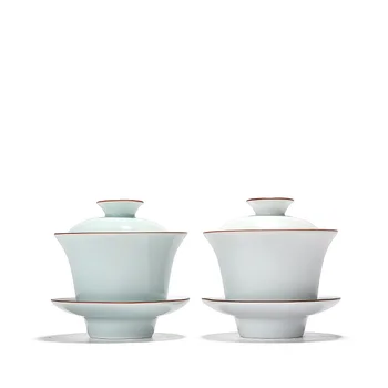 

PINNY 160ml Celadon Gaiwan Hand Made Matt White Porcelain Tea Bowl Chinese Kung Fu Tea Set High Quality Tea Tureen