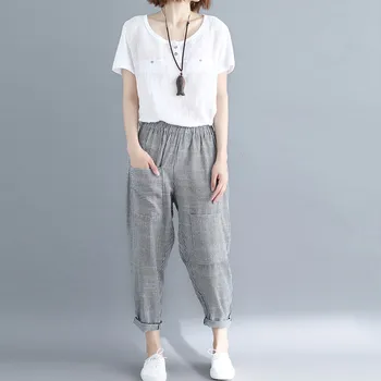 Autumn Fashion Elastic Waist Striped Patch Pockets Loose Cotton Linen Long Harem Pants Loose Wide Leg Trousers W703
Autumn Fashion Elastic Waist Striped Patch Pockets Loose Cotton Linen Long Harem Pants Loose Wide Leg Trousers W703