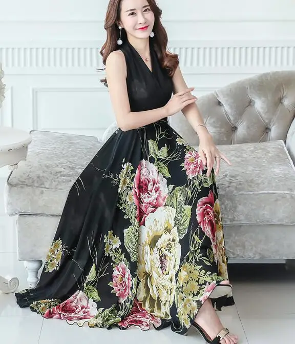 2019 Summer New Arrival Plus Size M-3XL Hanter-neck V Collar Sleeveless Flower Printed Woman Chiffon Long Dress
2019 Summer New Arrival Plus Size M-3XL Hanter-neck V Collar Sleeveless Flower Printed Woman Chiffon Long Dress