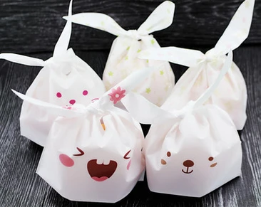 

5000pcs/lot lovely white rabbit ear biscuit bag cookie flat bags food cake package bakery gift packaging