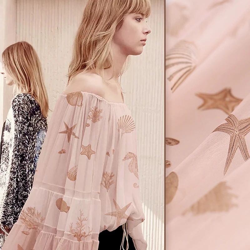 135CM Wide 8MM Ocean Creature Print Thin Pink Soft Silk Chiffon Fabric for Summer Long and Short Dress Shirt Scarf E1020
135CM Wide 8MM Ocean Creature Print Thin Pink Soft Silk Chiffon Fabric for Summer Long and Short Dress Shirt Scarf E1020