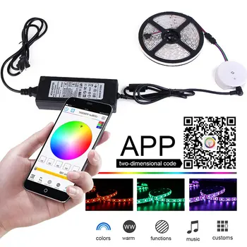 5050 LED Strip Light 16.4ft (5m) 300 LEDs Waterproof Color Changing LED Strip RGB Rope Light Kit with Bluetooth Smartphone ST52
5050 LED Strip Light 16.4ft (5m) 300 LEDs Waterproof Color Changing LED Strip RGB Rope Light Kit with Bluetooth Smartphone ST52