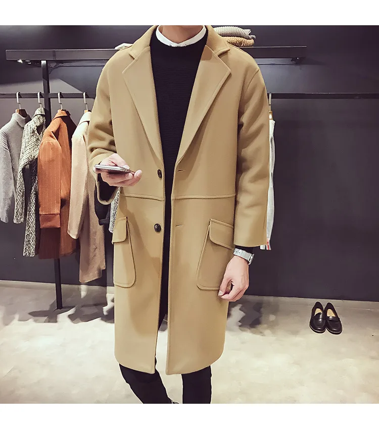 Stoota 2020 Winter Men Plaid Single Breasted Long Trench Coat Warm Casual Slim Fit Long Woolen Cloth Coat 