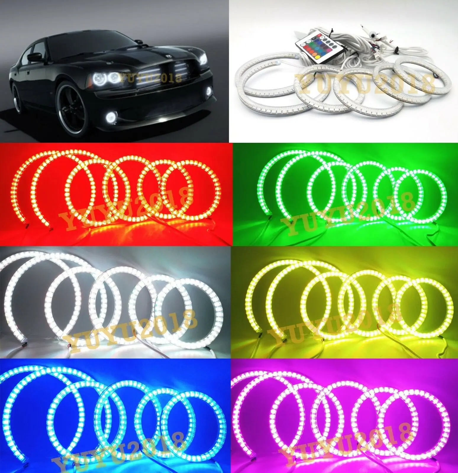 RGB 6 Halo Rings fit for Dodge Charger 2006-2010 car Headlight fog lights LED angel eye Multi-Color Devil Demon Corona Flash DRL
RGB 6 Halo Rings fit for Dodge Charger 2006-2010 car Headlight fog lights LED angel eye Multi-Color Devil Demon Corona Flash DRL