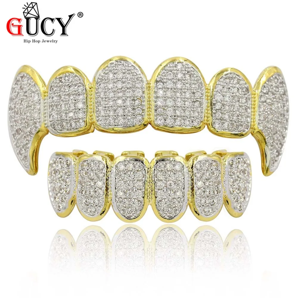 GUCY Hip Hop Gold Teeth Grills Micro Pave CZ Grills Tooth Top&Bottom Vampire Fang Iced Out Grills Dental Mouth Jewelry
GUCY Hip Hop Gold Teeth Grills Micro Pave CZ Grills Tooth Top&Bottom Vampire Fang Iced Out Grills Dental Mouth Jewelry