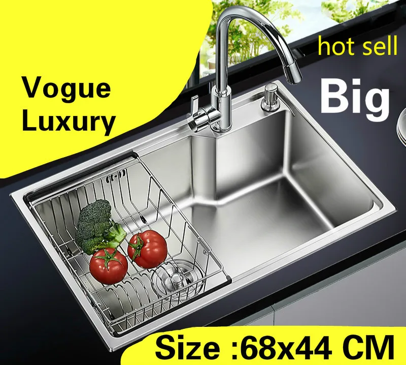 

Free shipping Apartment big kitchen single trough sink vogue common do the dishes 304 stainless steel hot sell 680x440 MM