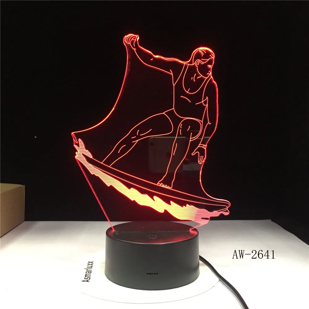 Фото 3D светодиодный спортивный светильник для серфинга s-лампа цветной RGB USB Ночной