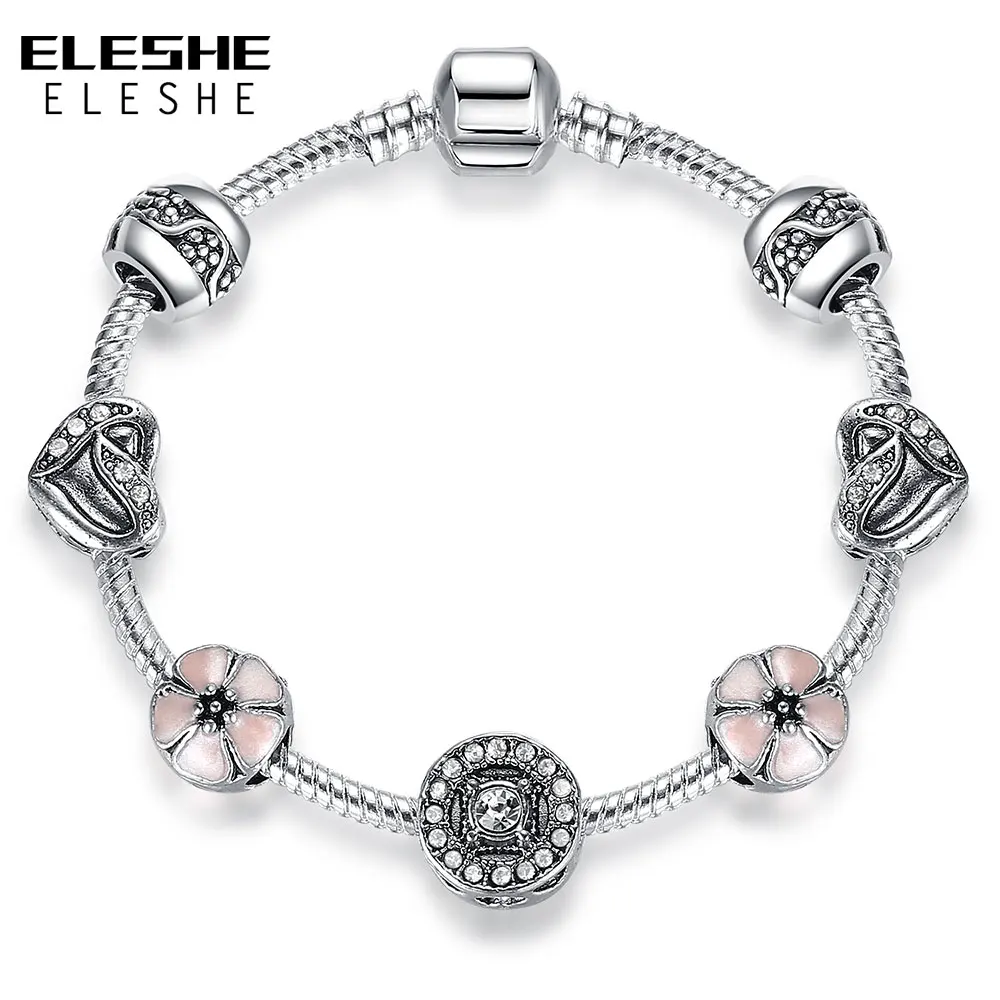 Simple Style Antique Silver Charm Bracelet & Bangle With Heart Flower Crystal Beads Strand Bracelets for Women Wedding Jewelry
Simple Style Antique Silver Charm Bracelet & Bangle With Heart Flower Crystal Beads Strand Bracelets for Women Wedding Jewelry