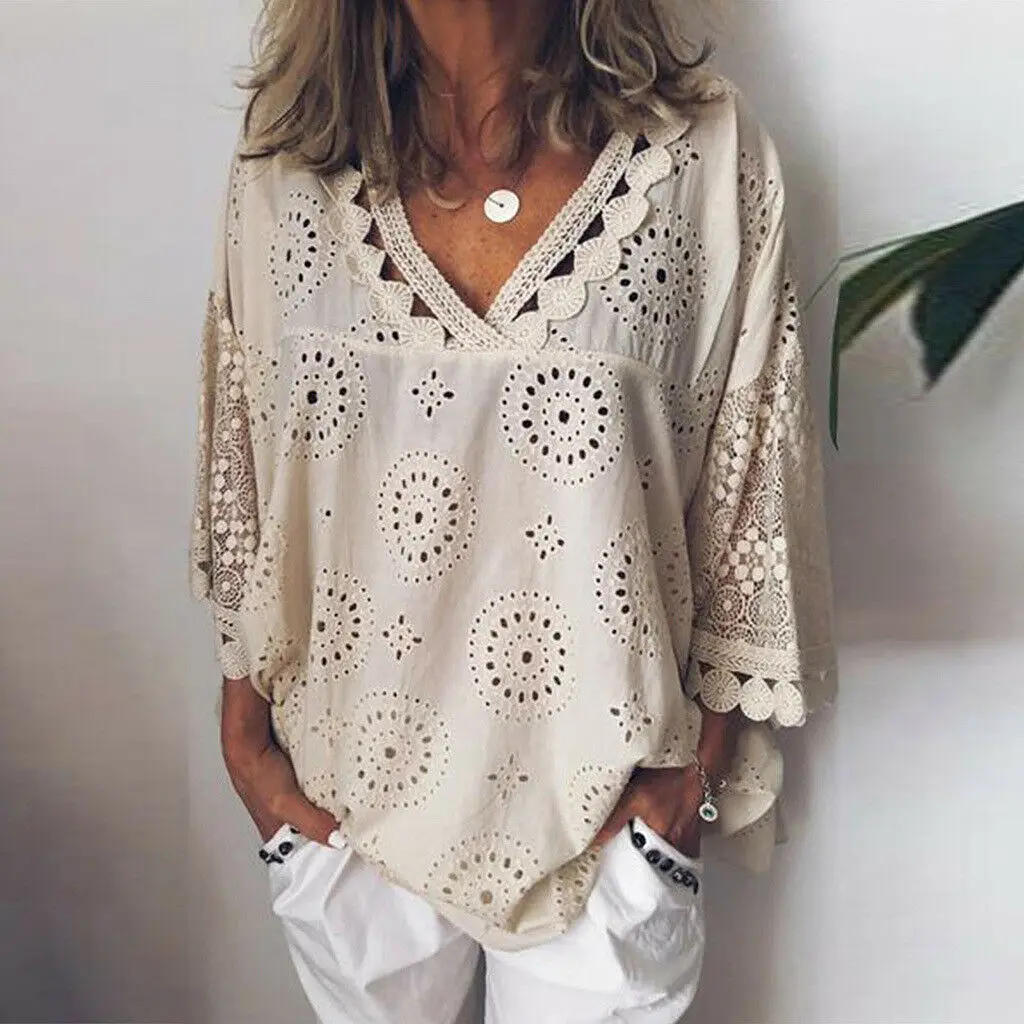 Women Blouse V-Neck Long Sleeve Embroidery Cotton Shirt Summer Holiday Ladies Casual Loose Solid Top Outwear
Women Blouse V-Neck Long Sleeve Embroidery Cotton Shirt Summer Holiday Ladies Casual Loose Solid Top Outwear