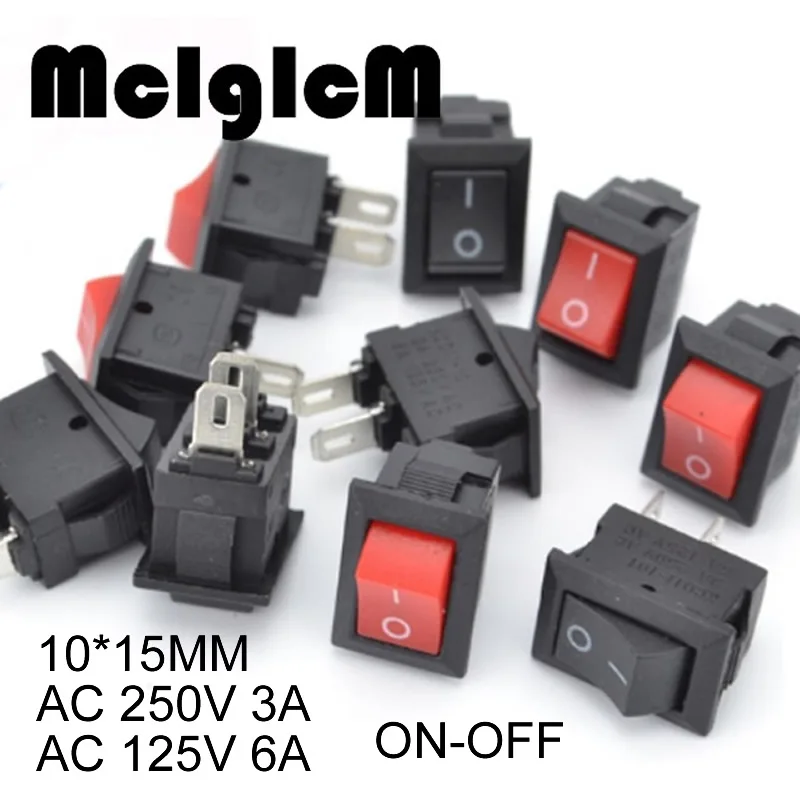 

Mini Rocker Switch SPST Black and Red Snap in Switches Button AC 250V 3A / 125V 6A 2 Pin I/O 10*15mm On-off Switch Rocker