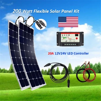 200w solar system kits; monocystalline semi flexible solar panel 100W 2pcs; 20A LED 12V/24V Auto solar charge controller; Boat
200w solar system kits; monocystalline semi flexible solar panel 100W 2pcs; 20A LED 12V/24V Auto solar charge controller; Boat
