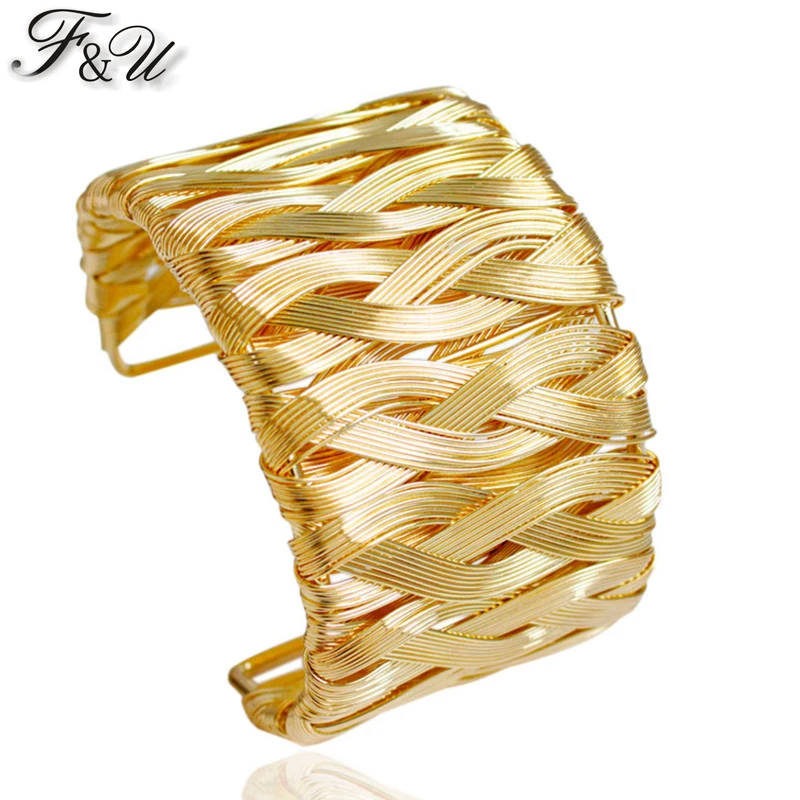 F&U Fashion Punky Style Waved Hollow Cuff Retro Braid Gold Bangles For Women Charm vintage Multilayer Wide Bracelet
F&U Fashion Punky Style Waved Hollow Cuff Retro Braid Gold Bangles For Women Charm vintage Multilayer Wide Bracelet