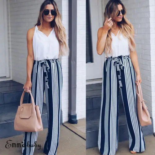 2018 Fashion Summer Wide Leg Pants Women High Waist Blue Striped Loose Palazzo Pants Elegant Office Ladies Trousers
2018 Fashion Summer Wide Leg Pants Women High Waist Blue Striped Loose Palazzo Pants Elegant Office Ladies Trousers