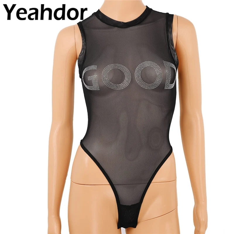 Sexy Women Fashion Mock Neck Sleeveless Rhinestone Letters See Through Sheer Mesh Teddy Bodysuit Clubwear Tops Summer Sleepwear
Sexy Women Fashion Mock Neck Sleeveless Rhinestone Letters See Through Sheer Mesh Teddy Bodysuit Clubwear Tops Summer Sleepwear
