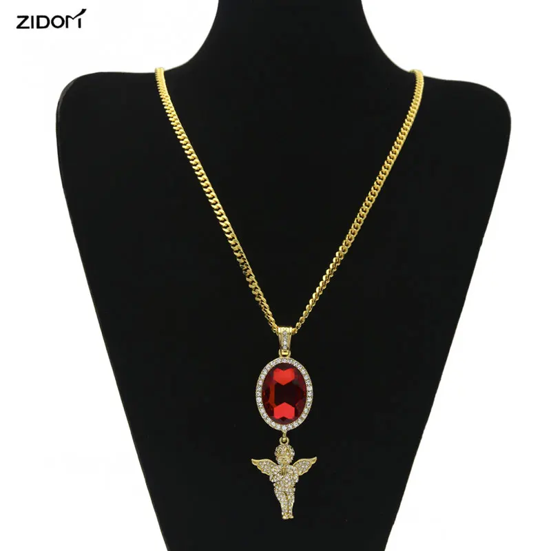 Gold color Mens hip hop red blue gem with angel shape pendant necklaces iced out bling bling necklace gifts for Men jewelry
Gold color Mens hip hop red blue gem with angel shape pendant necklaces iced out bling bling necklace gifts for Men jewelry