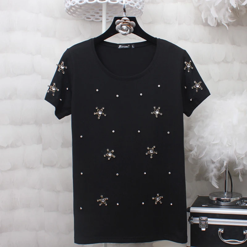 Big Size S-4XL T-shirts women Beading Star Casual t shirt Harajuku Feminina Women Tops Tee Shirts Femme Fashionable Tops
Big Size S-4XL T-shirts women Beading Star Casual t shirt Harajuku Feminina Women Tops Tee Shirts Femme Fashionable Tops