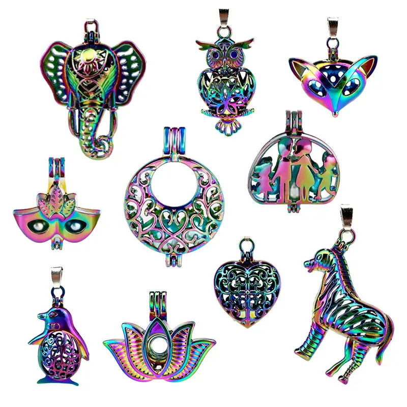 Colorful Rainbow Big Cage Pendant Charm Owl Elephant Lotus Penguin Fox Colored Pearl Cage Locket Jewelry RPA48
Colorful Rainbow Big Cage Pendant Charm Owl Elephant Lotus Penguin Fox Colored Pearl Cage Locket Jewelry RPA48