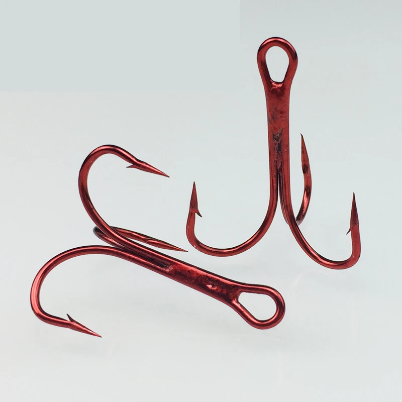 WHE 25Pcs/lot Red 2/0 # Fishing Hook 3.5*2.3cm Treble Hooks High Carbon Steel Nickle Fishhooks Barbed Peche Tackle | Спорт и