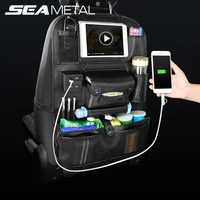 Car Seat Back Bag Organizer on Car 4 USB Charger Storage Pu Leather Travel Multifunction Pocket Stowing Tidying Auto Accessories image