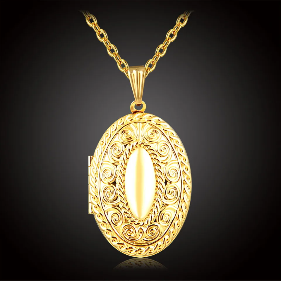 Vintage Muslim Islam Photo Storage Pendant Necklaces Middle East Classical Pattern Can Open Gold Color Memory Jewelry for Women | Украшения