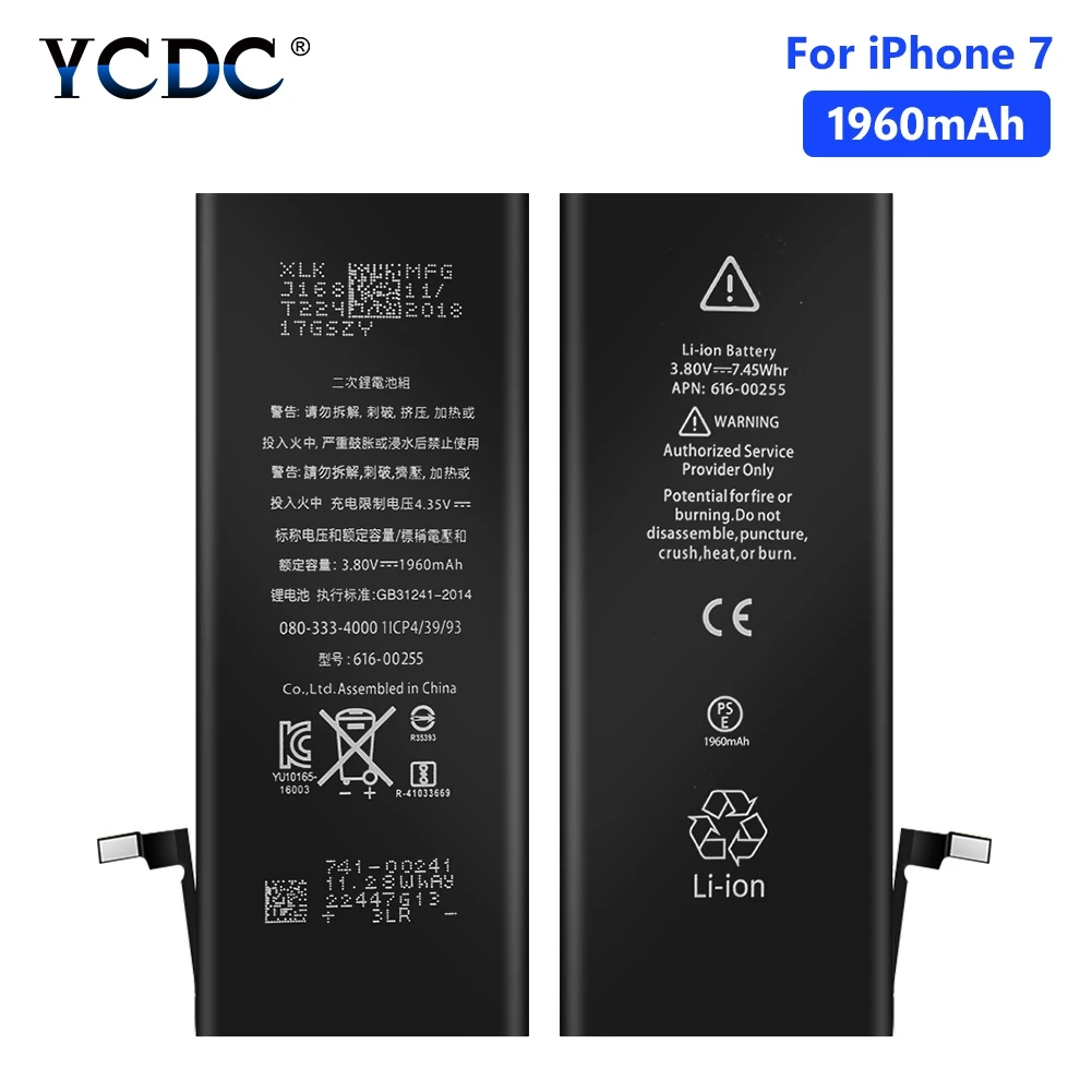 YCDC 3.8V 1960mAh Li-ion Battery For Real iPhone 7 7G iPhone7 Rechargeable Lithium Polymer Mobile Phone Bateria Batteries
YCDC 3.8V 1960mAh Li-ion Battery For Real iPhone 7 7G iPhone7 Rechargeable Lithium Polymer Mobile Phone Bateria Batteries