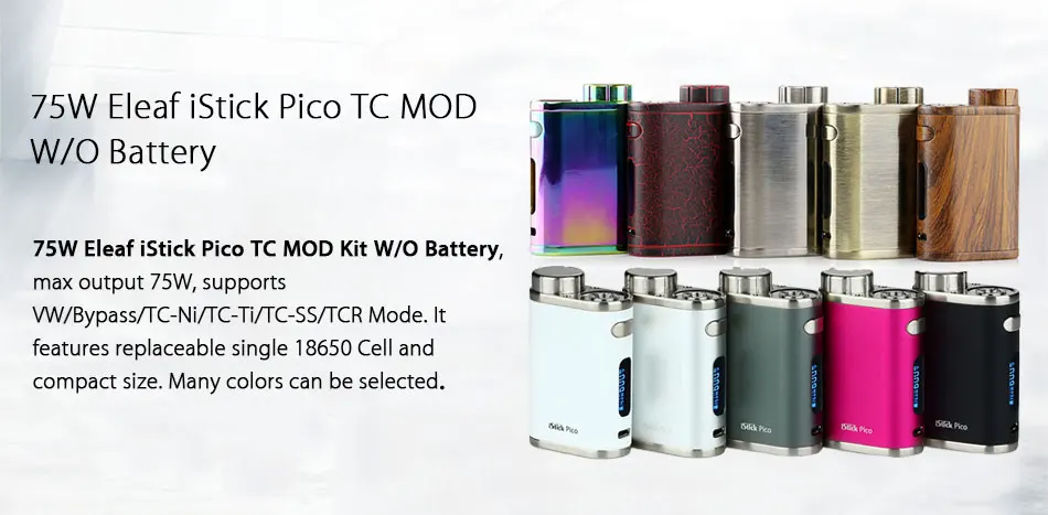 Original 75W Eleaf iStick Pico TC Vape Kit with 2ml MELO 3 Mini Tank & 0.3ohm 0.5ohm EC Coil iStick Pico Box Mod NO Battery