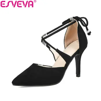 ESVEVA 2018 Women Pumps Flock Cross-tied Thin Heels Pointed Toe Three Kinds 2.5/7.5/9.5cm Lace Up Wedding Women Shoes Size 34-40
ESVEVA 2018 Women Pumps Flock Cross-tied Thin Heels Pointed Toe Three Kinds 2.5/7.5/9.5cm Lace Up Wedding Women Shoes Size 34-40