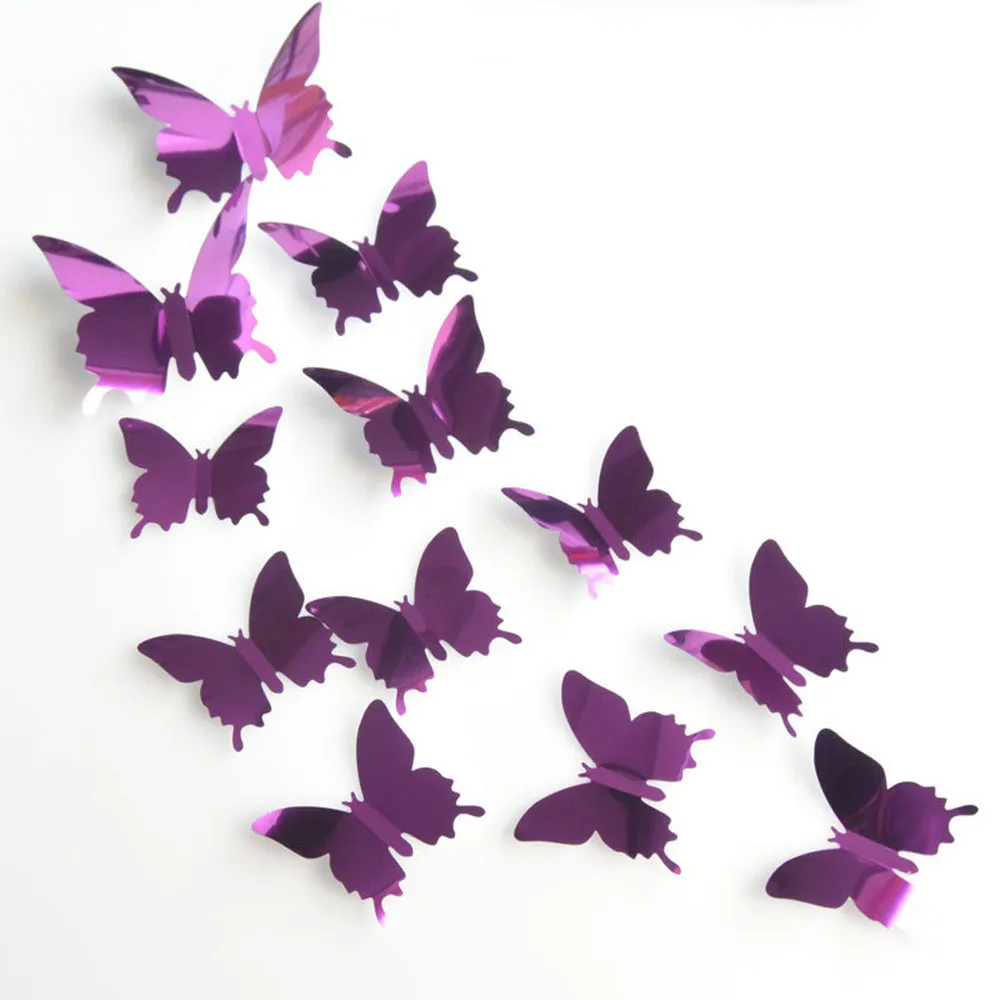 Фото 12 шт. зеркальные 3D наклейки на стену с бабочками съемные настенные