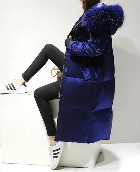 Winter Long Down Jacket For Women Large Fur Collar With Hood White Duck Down Long Parks Coat Female Slim Winter Outerwear (14)