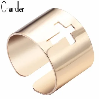 10pcs Silver Gold Plated Wide Band Ring Open Adjustable Cross Geometrical Bib Punk Jewelry Knuckle Finger HipHop Bijoux For Wome