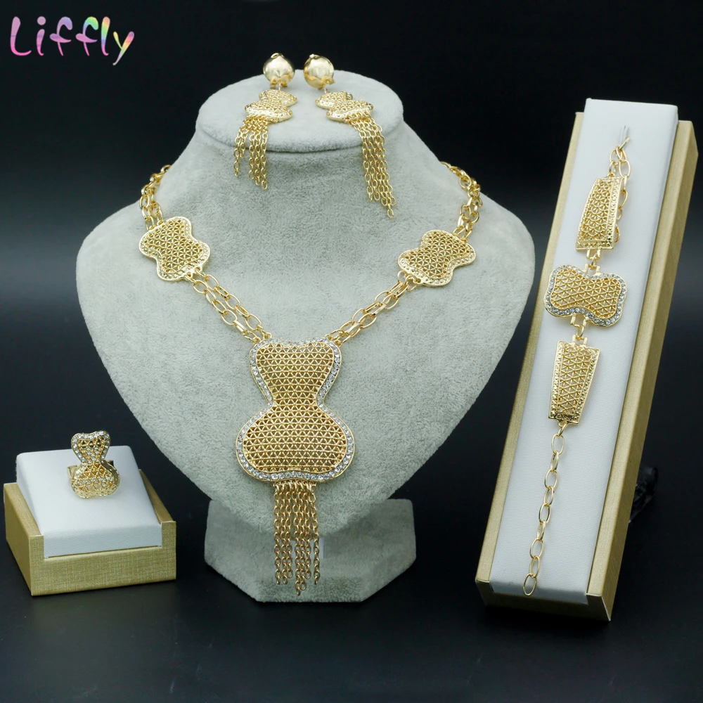 Liffly African Jewelry Sets Bridal Necklace Bracelet Ring Earrings Women Wedding Bridesmaid Dubai Gold Jewelry Sets Wholesale
Liffly African Jewelry Sets Bridal Necklace Bracelet Ring Earrings Women Wedding Bridesmaid Dubai Gold Jewelry Sets Wholesale
