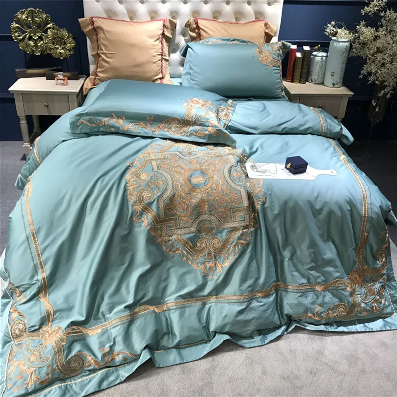 Light blue luxury Classical Golden Embroidery 120S Egyptian Cotton Bedding Set Duvet Cover Bed Linen Bed sheet Pillowcases 4pcs
Light blue luxury Classical Golden Embroidery 120S Egyptian Cotton Bedding Set Duvet Cover Bed Linen Bed sheet Pillowcases 4pcs