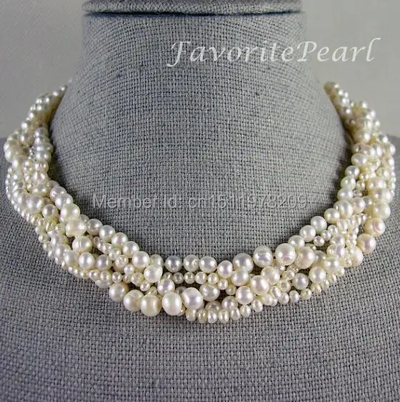 

White Pearl Necklace,Wedding Bridesmaid Jewelry 18 Inches 5 Rows 3-8mm White Genuine Freshwater Pearl Necklace Free Shipping