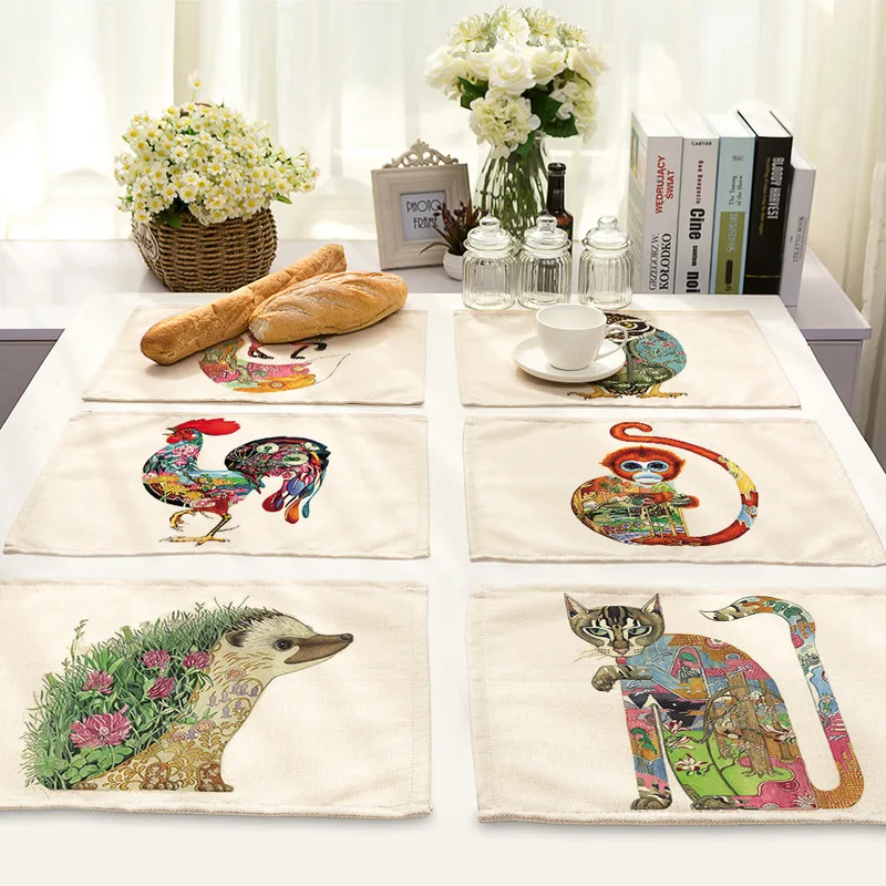 Colour Animal Cat and Dog Pattern Table Mat Rectangle Kitchen Decoration Accessories Cotton and Linen Western Food Placemat
Colour Animal Cat and Dog Pattern Table Mat Rectangle Kitchen Decoration Accessories Cotton and Linen Western Food Placemat