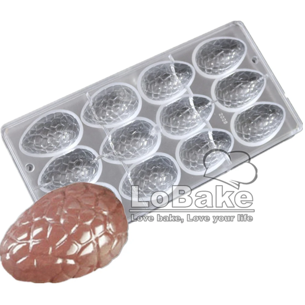 

New arrivals 12 cavities easter dinosaur egg shape PC Polycarbonate chocolate mould tools DIY pudding jelly ice cube tray molds